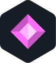 A faceted pink diamond centered inside a dark gray hexagon.