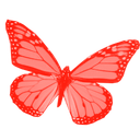 A stylized red butterfly silhouette centered on a black background.