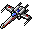 A pixel art starfighter spaceship flying against a black background.