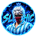 A stylized male character with white hair, sunglasses, and a red mask, framed by a glowing blue aura and a crown icon.