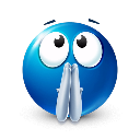 Blue sphere emoji with large eyes and hands pressed together in a pleading gesture.