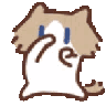 A small brown and white creature with blue tears streaming down its face, repeatedly covering its eyes with its hands.