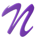 A stylized purple cursive letter N centered on a black background.