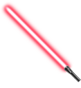 A glowing red plasma sword with a black handle angled diagonally.