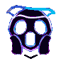 Screaming mask face with a glitchy, distorted blue and purple outline effect.
