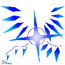 A glowing blue pixelated energy burst with a bright white center.