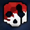 Skull icon rendered in a gritty red and white pixel art style.