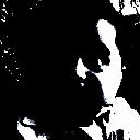 Person silhouette in high-contrast black and white looking contemplative.