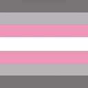 A rectangular flag with horizontal stripes of gray, light gray, pink, white, pink, light gray, and gray.