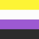 Flag with horizontal stripes of yellow, white, purple, and black.