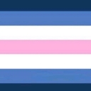Transgender pride flag with horizontal stripes of blue, pink, and white.