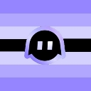 A small black ghost-like creature with two white rectangular eyes centered on a light purple striped background.