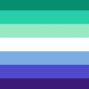 Flag with seven horizontal stripes ranging from dark green to deep purple.