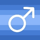 Mars symbol in white centered on a background of horizontal blue stripes.