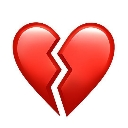 Broken heart symbol split down the middle in bright red.