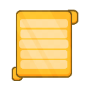 A golden scroll icon with horizontal lines representing text.