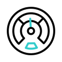 Four circular gauges with needles pointing to increasing levels of progress in blue and black line art.