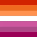 Flag with seven horizontal stripes in shades of red, orange, white, pink, and purple.