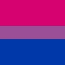 A horizontal flag with a pink top stripe, a purple middle stripe, and a blue bottom stripe.