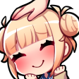 A blonde anime girl with a happy, blushing expression receiving a gentle pat on the head.