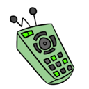 A light green remote control with two antennas and dark gray buttons.