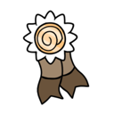 A simple brown and white ribbon badge icon.