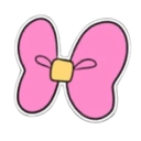 A simple pink bow with a yellow center knot on a dark background.