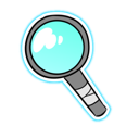 A cartoon magnifying glass with a bright blue glowing outline.