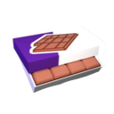 Chocolate bar partially unwrapped from purple packaging.