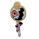 A circular mirror with a single red eye staring forward, featuring a black crack across the glass.