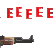 A pixelated rifle firing a shot with a sequence of red letter E's floating above it.
