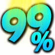 The number 99 followed by a percentage sign in a bright blue font against a yellow background.