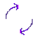 Several purple pixelated arrows curved in different directions.