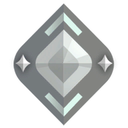 Silver diamond badge with arrows pointing up and down.