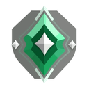 Ascendant rank emblem from Valorant featuring a green diamond shape on a gray background.
