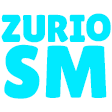Text reading ZURIO SM in a bold, glowing cyan font against a black background.