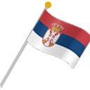 A 3D rendered Serbian flag waving on a flagpole.