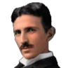 Nikola Tesla with a mustache looking forward with a serious expression.