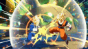 Two anime characters exchanging rapid punches and kicks inside a glowing energy sphere.