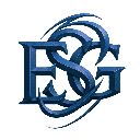 Monogram logo featuring interlocking letters with a polished metallic blue finish.