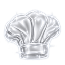 Chef hat with a shiny, metallic finish and sparkling highlights.