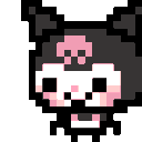 Kuromi character throwing a punch in a pixel art style.