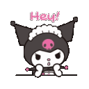 Kuromi character popping up repeatedly with a mischievous expression and the text Hey.