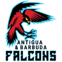 Red falcon swooping down with text reading Antigua & Barbuda Falcons below it.