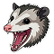 Opossum with mouth wide open in a manic, screaming expression.