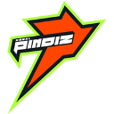 A stylized orange arrow logo with a bright green outline and white text.