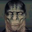 Reptilian creature with a gray, textured face staring with a deadpan, judgmental expression.