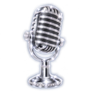 A shiny silver vintage-style microphone standing upright.