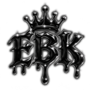 Letters EBK in a metallic dripping font topped with a crown.