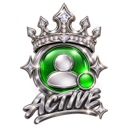 A silver crown resting on a green orb with a white user silhouette and the word active written below in metallic letters.